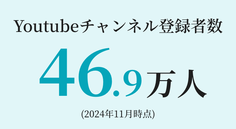 Youtubeチャンネル登録者数46.9万人(2024年11月時点)